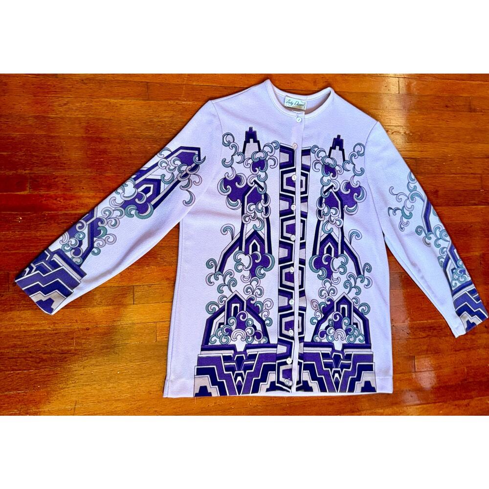 Vintage 60s 70s Lady Devon Lavender Purple Funky Mod Caridgan Sweater Small Med